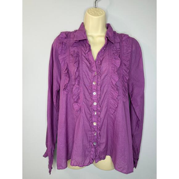 J.P and Mattie 3995 Cascade Ruffle Shirt Long Sleeve Classic Sz L New Purple - Picture 9 of 14